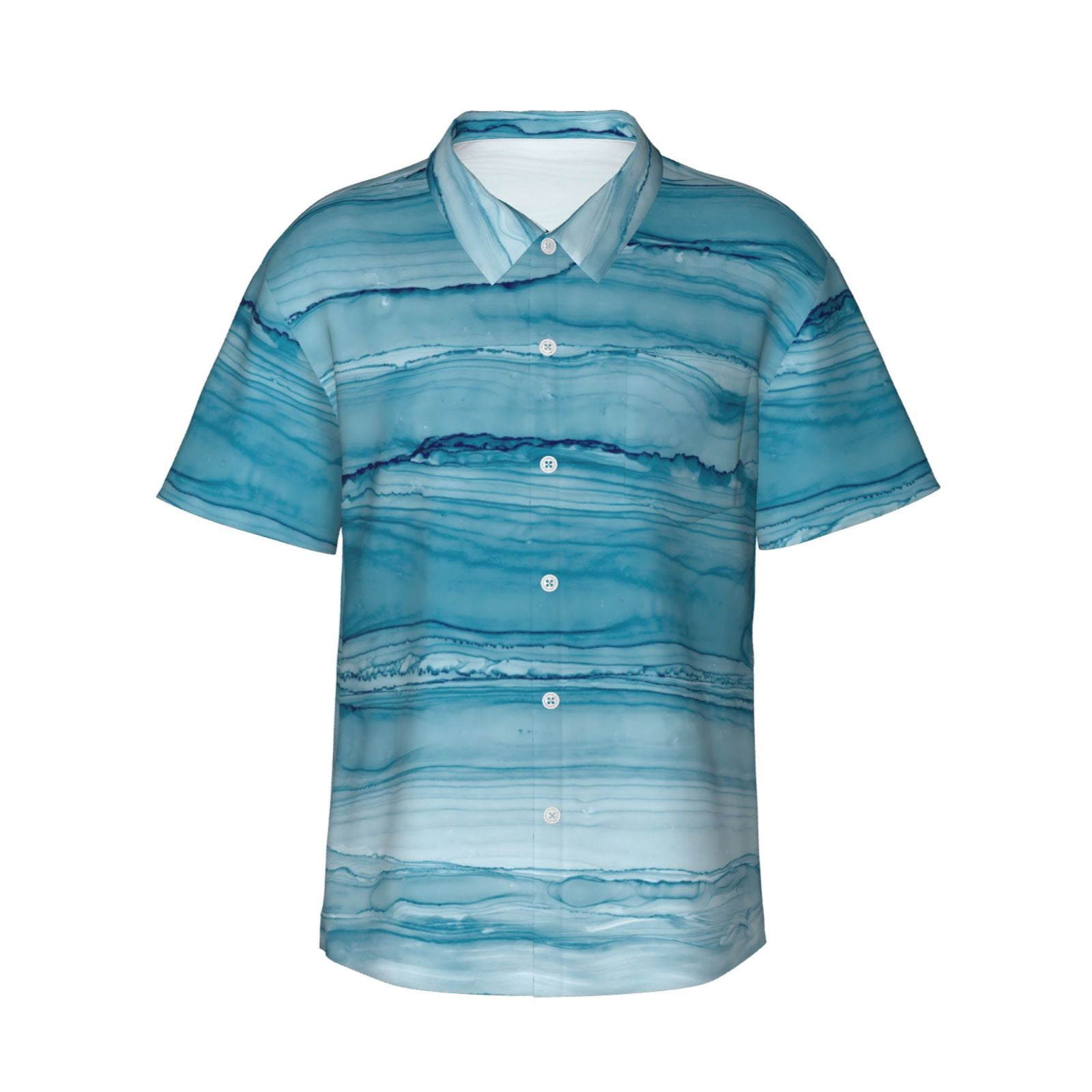 Hawaiian Shirt for Men, Teal Turquoise Fluid Stripes Summer Shirts for ...