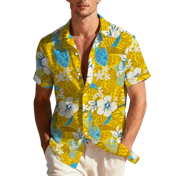 Hawaiian Shirt for Men Tropical Plant Printed Short Sleeves Button Down Shirts Beach Casual Shirts