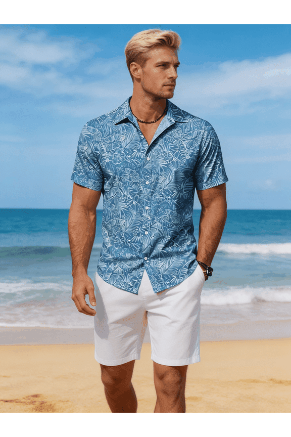 Hawaiian Shirt for Men Tropical Shirts Summer Beach Button Down Short Sleeve Luau Aloha Floral Cruise Vacation Outfit 2026