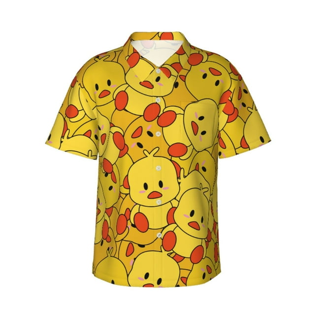 Hawaiian Shirt for Men, Yellow Ducks Button Down Short Sleeve Aloha ...