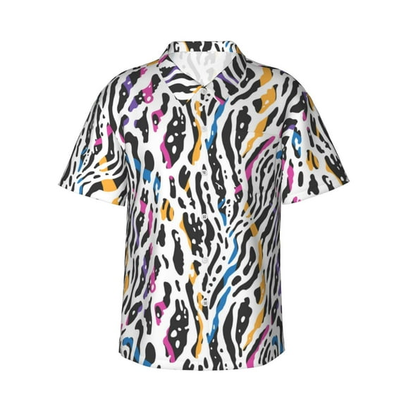 Hawaiian Shirt for Men, abstract colorful zebra print Summer Shirts for Men, Mens Button Down Short Sleeve Shirt