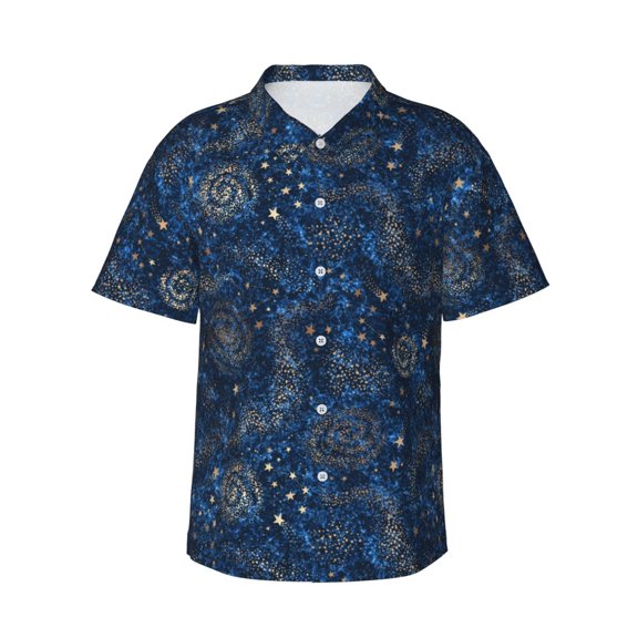 Hawaiian Shirt for Men, golden star blue starry sky Summer Shirts for Men, Mens Button Down Short Sleeve Shirt