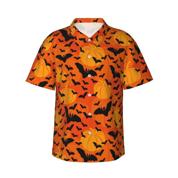 Hawaiian Shirt for Men, pumpkins bats halloween Summer Shirts for Men, Mens Button Down Short Sleeve Shirt