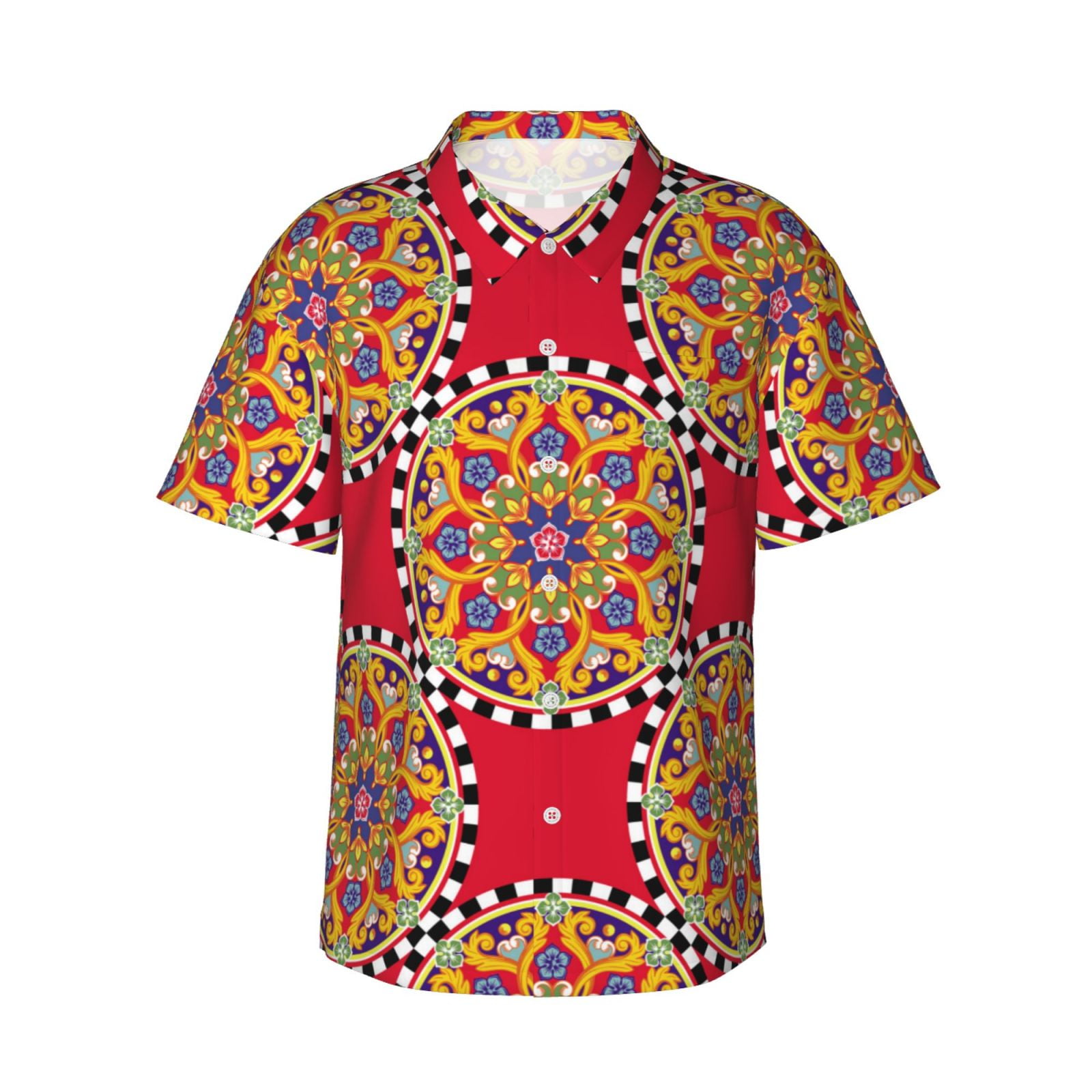 Hawaiian Shirt for Men - trendy bright red checkered pattern Casual ...
