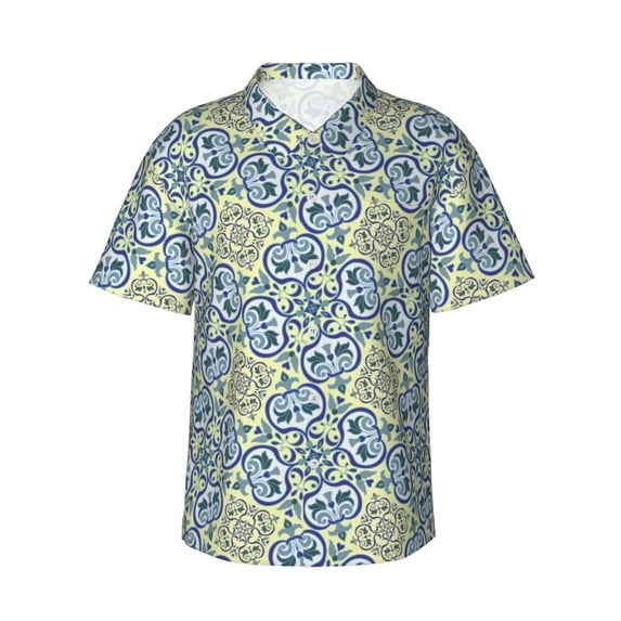 Hawaiian Shirt for Men, vintage Italian majolica style pattern Summer Shirts for Men, Mens Button Down Short Sleeve Shirt
