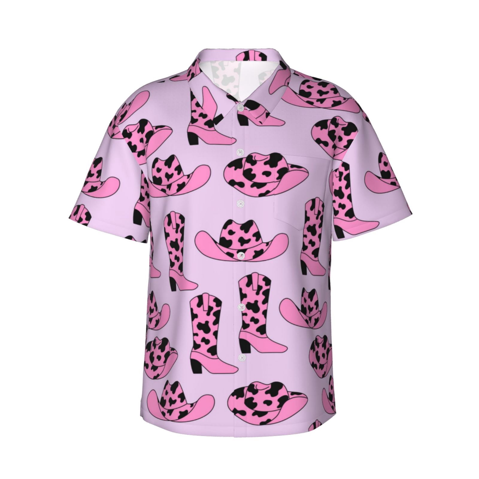 Black And Pink Cow Print Men's Short Sleeve Shirt