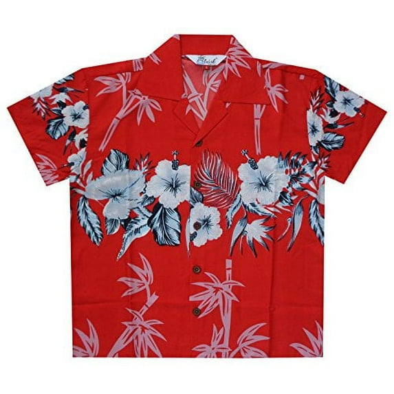 Hawaiian Shirts 35B Boys Bamboo Beach Aloha Party Camp Red S