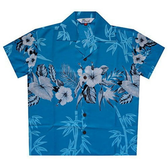 Hawaiian Shirts 35B Boys Bamboo Beach Aloha Party Camp Turquoise L