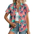 thumbnail image 1 of Hawaiian Shirts for Women Basic Collared Tee Shirt Coconut Palm Hawaii Style Tunic Blouses Button Down Short Sleeve Blouses Summer Beach Shirt Tropical Shirts Loose Flowy Cardigan, 1 of 6