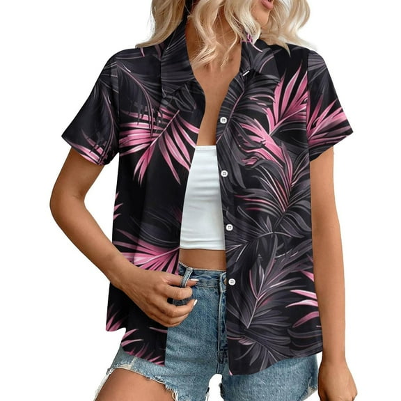 Hawaiian Shirts for Women Basic Collared Tee Shirt Coconut Palm Hawaii Style Tunic Blouses Button Down Short Sleeve Blouses Summer Beach Shirt Tropical Shirts Loose Flowy Cardigan