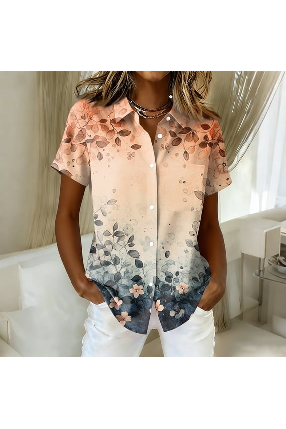 Hawaiian Shirts Women Hawaii Tshirt Cool Floral Tropic Print Graphic Tees Tops Button Up Summer Vacation Shirt Beige L
