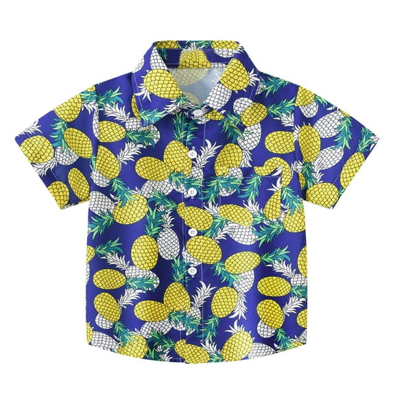 Hawaiian Shirts for Boys Toddler Lapel Short Sleeve Summer Casual Cartoon Prints Gentleman Hawaii Beach Holiday Top 3 Years-4 Years