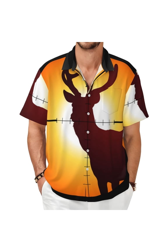 Hawaiian Shirts for Men Button Down Short Sleeve Casual Beach Tops, Target Deer Elk Hunting