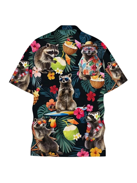 Hawaiian Shirts for Men Button Up Short Sleeve Turn Down Collar Shirt Funny Beach Summer Dark Green M