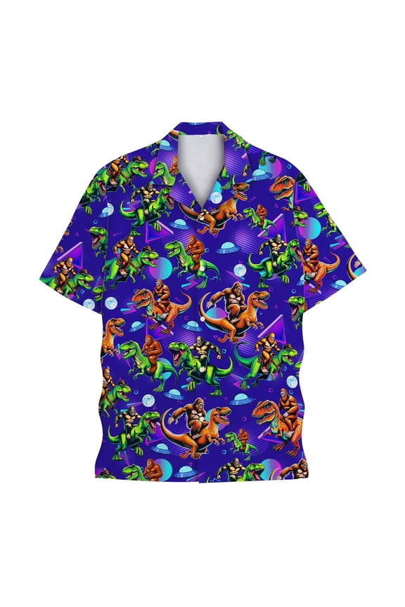 Hawaiian Shirts for Men Funny Print Lightweight Short Sleeve Button Up Shirt Turndown Collar Relalxed Fit Plus Size Shirts Blue L