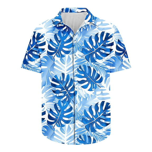 Hawaiian Shirts for Men Navy Blue Big And Tall Pocket Under $10 Fashion Casual Floral Print Shirt Lapel Shirt Top Blouse