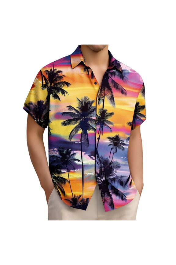 Hawaiian Shirts for Men Short Sleeves Button Down Casual Printed T Shirt Summer Beach Lightweight Loose Breathable Blouse Top