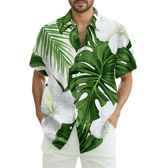Hawaiian Shirts for Men Short Sleeves Printed Button Down Shirts Summer Beach Mens Shirts Clearance 07-White L