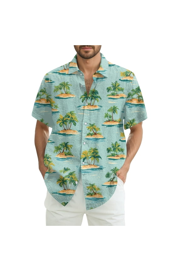 Hawaiian Shirts for Men Short Sleeves Printed Button Down Shirts Summer Beach Mens Shirts Clearance 09-Cyan XL