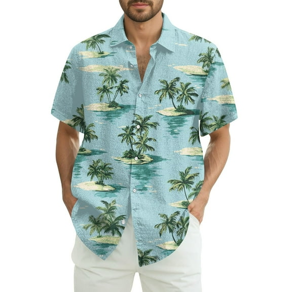 Hawaiian Shirts for Men Short Sleeves Printed Button Down Shirts Summer Beach Mens Shirts Clearance 13-Sky Blue L