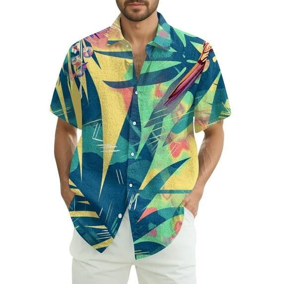 Hawaiian Shirts for Men Short Sleeves Printed Button Down Shirts Summer Beach Mens Shirts Clearance 19-Royal Blue 3XL
