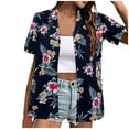 thumbnail image 1 of Hawaiian Shirts for Women Hawaiian Button-up Shirt Casual Short Sleeve Floral Tropical Print Summer Shirt, 1 of 2