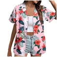 thumbnail image 1 of Hawaiian Shirts for Women Hawaiian Button-up Shirt Casual Short Sleeve Floral Tropical Print Summer Shirt, 1 of 2