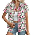 thumbnail image 1 of Hawaiian Shirts for Women New Short Sleeve Lapel Casual Printed Button Up Top T-shirt Fashion Plus Size, 1 of 7