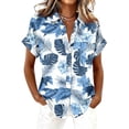 thumbnail image 1 of Hawaiian Shirts for Women Short Sleeve Tropical Button Down Summer Beach Aloha Shirt Dressy Casual Floral Printed Outfits, 1 of 5