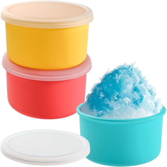 3 Pack Hawaiian Silicone Shaved Ice Molds 14oz, Stackable Cups with Lids for Ice Machines