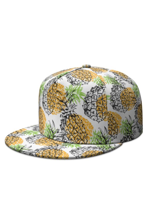 Hawaiian Snapback Hat - Pineapple Plant & Pineapple Tree Print Adjustable Cap, Refreshing Fruit Style
