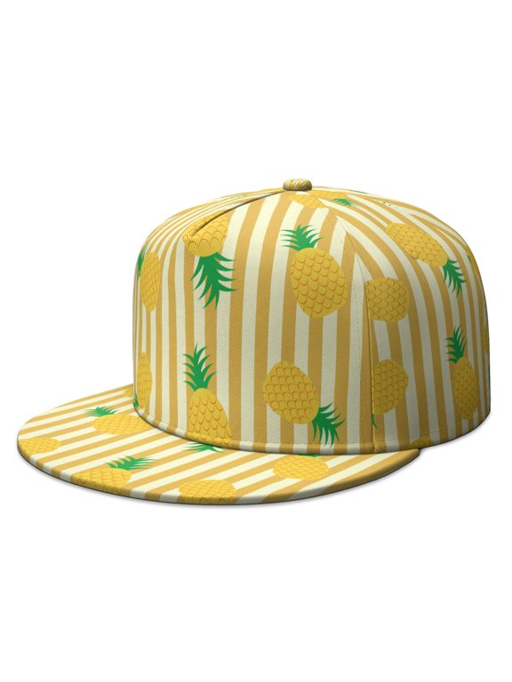 Hawaiian Snapback Hat - Pineapple Plant & Pineapple Tree Print Adjustable Cap, Refreshing Fruit Style