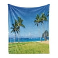 thumbnail image 1 of Hawaiian Soft Flannel Fleece Blanket, Coconut Palm Trees and Lawn on the Sandy Poipu Beach in Hawaii Kauai Picture Print, Cozy Plush for Indoor and Outdoor Use, 50" x 60", Blue Green, by Ambesonne, 1 of 5
