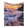 thumbnail image 1 of Hawaiian Soft Flannel Fleece Blanket, Colorful Sunrise at Halona Cove Eternity Beach Oahu Foggy Coast Seascape, Cozy Plush for Indoor and Outdoor Use, 50" x 70", Yellow Orange Purple, by Ambesonne, 1 of 5