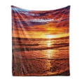 thumbnail image 1 of Hawaiian Soft Flannel Fleece Blanket, Dramatic Picture of Sunset over Beach Sun Rays Reflection on Sea Evening View, Cozy Plush for Indoor and Outdoor Use, 60" x 80", Yellow Orange, by Ambesonne, 1 of 5