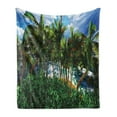 thumbnail image 1 of Hawaiian Soft Flannel Fleece Blanket, Hawaii Island Palm Trees Forest Greenery Cloudy Summer Sky Sunlight Seascape, Cozy Plush for Indoor and Outdoor Use, 60" x 80", Green Blue Brown, by Ambesonne, 1 of 5