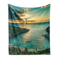 thumbnail image 1 of Hawaiian Soft Flannel Fleece Blanket, Sunrise over Hanauma Bay Oahu Hawaii Sunbeams Through Clouds Shoreline, Cozy Plush for Indoor and Outdoor Use, 50" x 70", Turquoise Green Yellow, by Ambesonne, 1 of 5