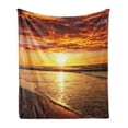 thumbnail image 1 of Hawaiian Soft Flannel Fleece Throw Blanket, Dramatic Sunset Scenery Calm Exotic Beach Ocean Waves Coastal View, Cozy Plush for Indoor and Outdoor Use, 50" x 60", Dark Orange Orange, by Ambesonne, 1 of 6