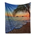 thumbnail image 1 of Hawaiian Soft Flannel Fleece Throw Blanket, Pacific Sunrise at Lanikai Beach Hawaii Wavy Ocean Surface Colorful Sky Scene, Cozy Plush for Indoor and Outdoor Use, 70" x 90", Brown Blue, by Ambesonne, 1 of 5