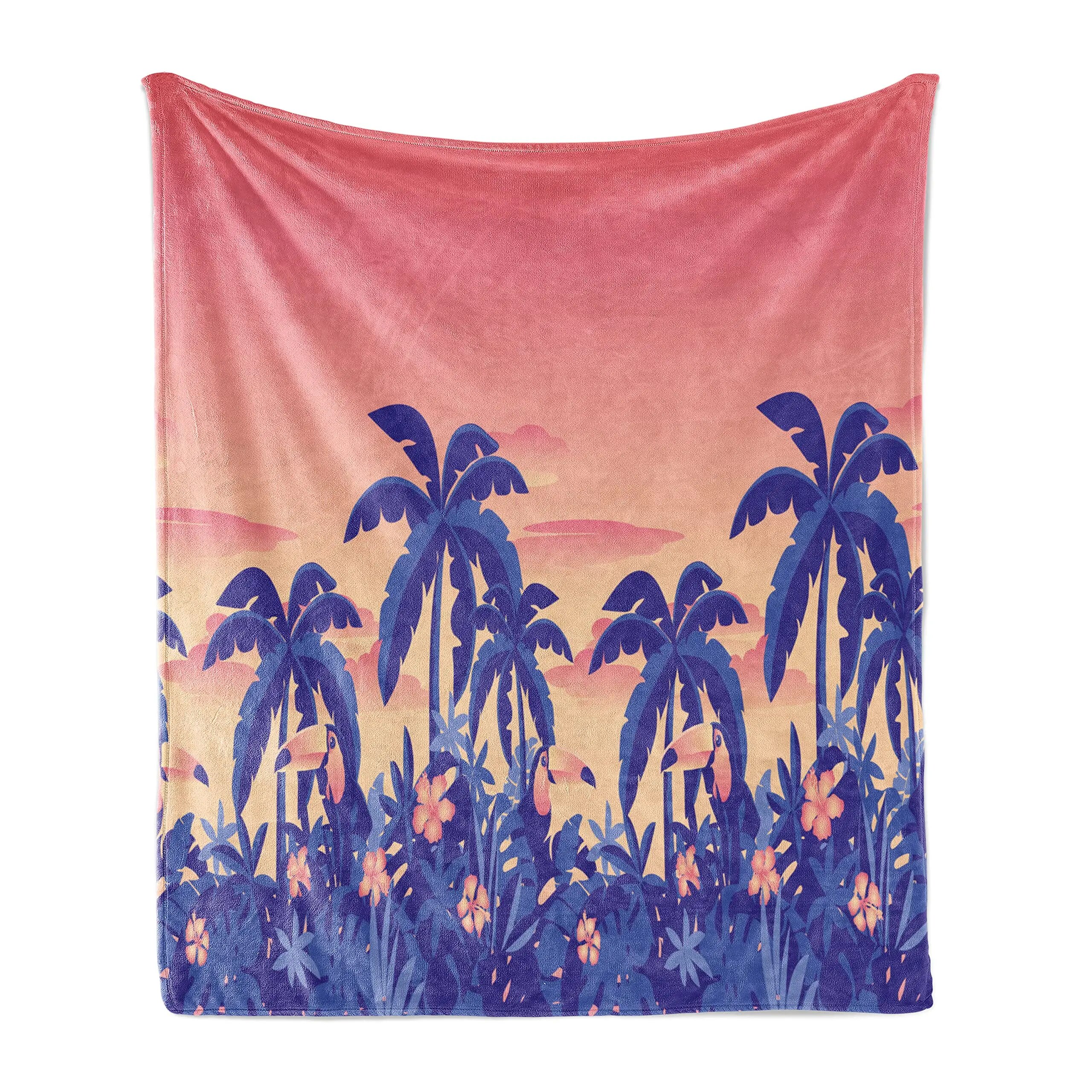 Hawaiian Soft Flannel Throw Blanket Coconut Palm Tree and Lawn on The ...