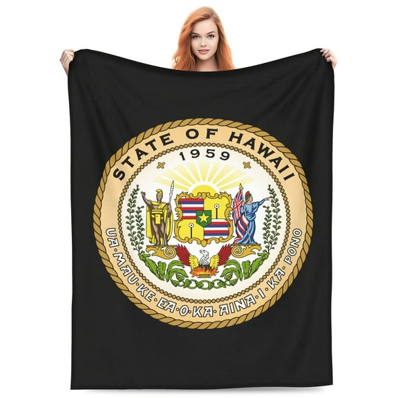 Hawaiian State Seal Flannel Blanket – Soft Cozy All-Season Throw with Vibrant Hawaiian Flag Design – Perfect for Sofa Bed or Camping – Ideal Gift for City Lovers