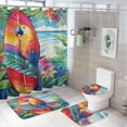 thumbnail image 1 of Hawaiian Style 4 Piece Shower Curtain Sets, with Non-Slip Rugs, Toilet Lid Cover And Bath Mat, for Bathroom Decor Set, 1 of 8