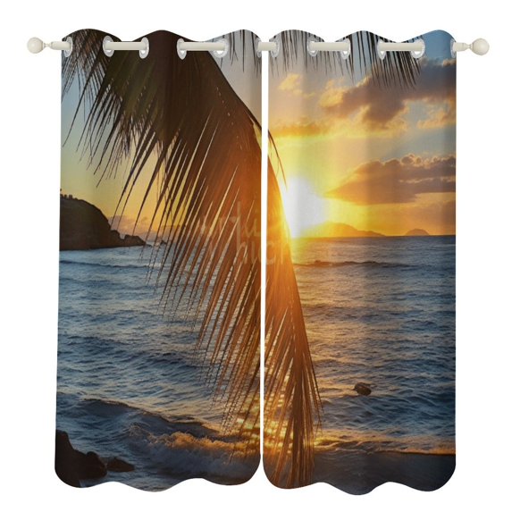 Hawaiian Style Blackout Curtains for Bedroom Curtains Insulated Room Darkening Window Drapes for Living Room