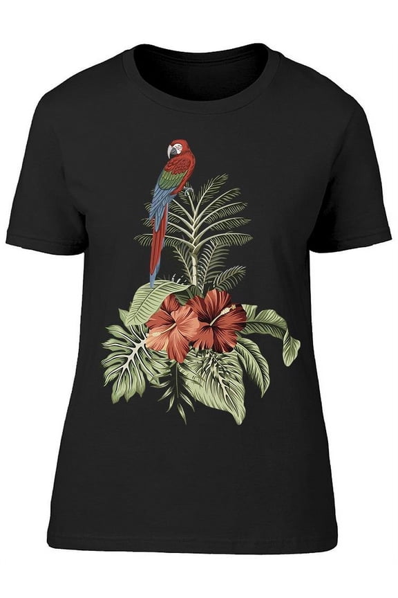 Hawaiian Style Palm And Parrot T-Shirt Women -Image by Shutterstock, Female Large