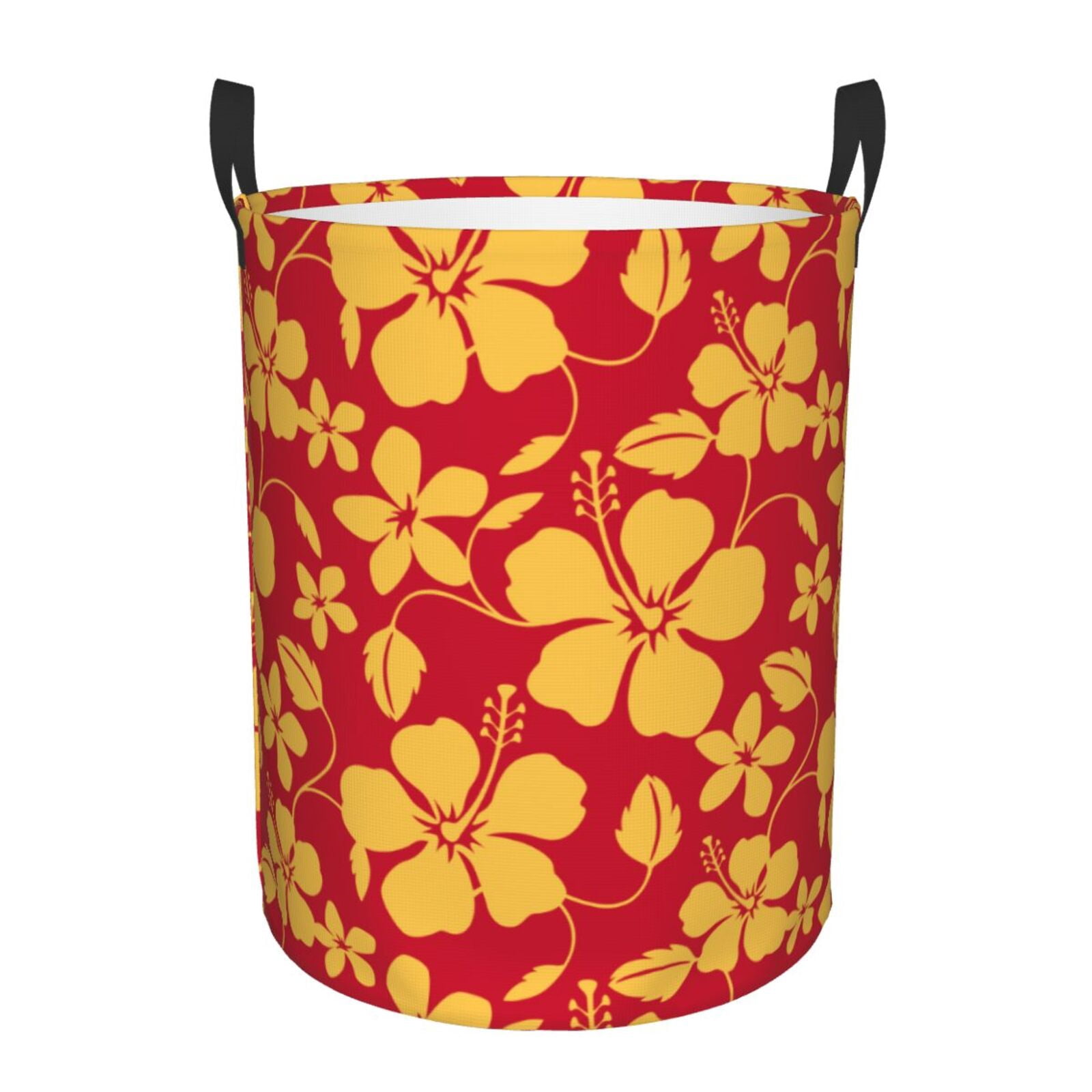 Red And Orange Hibiscus Hawaiian Print Laundry Basket