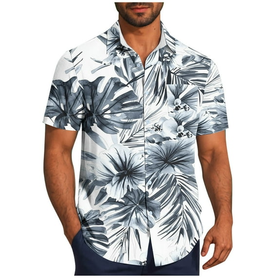 Hawaiian Style Shirts for Mens Summer Lapel Short Sleeve Shirts Coconut Tree Print Tee Shirts Front Button Beach Blouses Dressy Causal Tops Tees Going Out Fishing Golf Gym Beach Outfits 2025