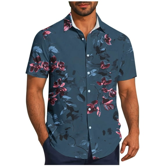 Hawaiian Style Shirts for Mens Summer Lapel Short Sleeve Shirts Coconut Tree Print Tee Shirts Front Button Beach Blouses Dressy Causal Tops Tees Going Out Fishing Golf Gym Beach Outfits 2025