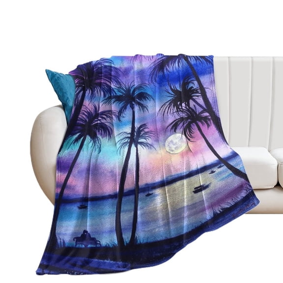 Hawaiian Style Sunset Tropical Beach Palm Tree Blankets Bedroom Living Room Sofa Throw Blankets for Beds