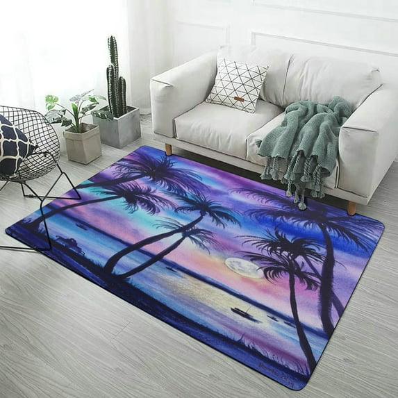 Hawaiian Style Sunset Tropical Beach Palm Tree Carpet for Home Decoration Soft Comfy Rugs for Bedroom Room Living Room Bathroom Entrance Door Non-slip Comfort Mat 60"x 40"