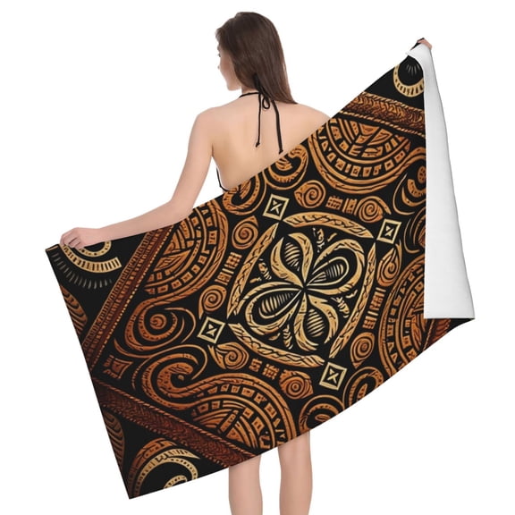Hawaiian Style Tapa Cloth Tribal Art Beach Bath Towel Gym Spa Shower Towels Pool Soft 32" X 52" for Men Women